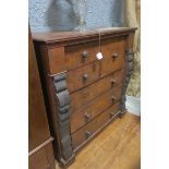 A 19th CENTURY MAHOGANY CHEST, of rectangular outline the shaped top above two short,