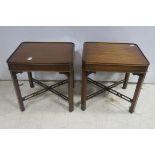 A PAIR OF MAHOGANY END TABLES,