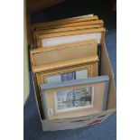 A BOX OF VARIOUS PICTURES oil painting the five lamps three architectural prints etc etc