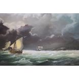 TH-TWOGA Deutsch School 20th Century Sailing ships in choppy seas Oil on canvas Signed lower