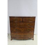 A GOOD BURR WALNUT CROSS BANDED CHEST of Demi Lune outline the shaped top above two short and three