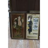 A SET OF SEVEN FRAMED TILED CARICATURES depicting famous musicals Chorus Girl David Copperfield
