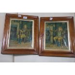 A PAIR OF 19th CENTURY COLOURED OLEOGRAPHS Depicting Musicians Seated in an Interior Scene In maple