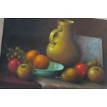 A CONTINENTAL SCHOOL Still Life Fruit in a bowl with jug on a table a pair 29cm x 39cm