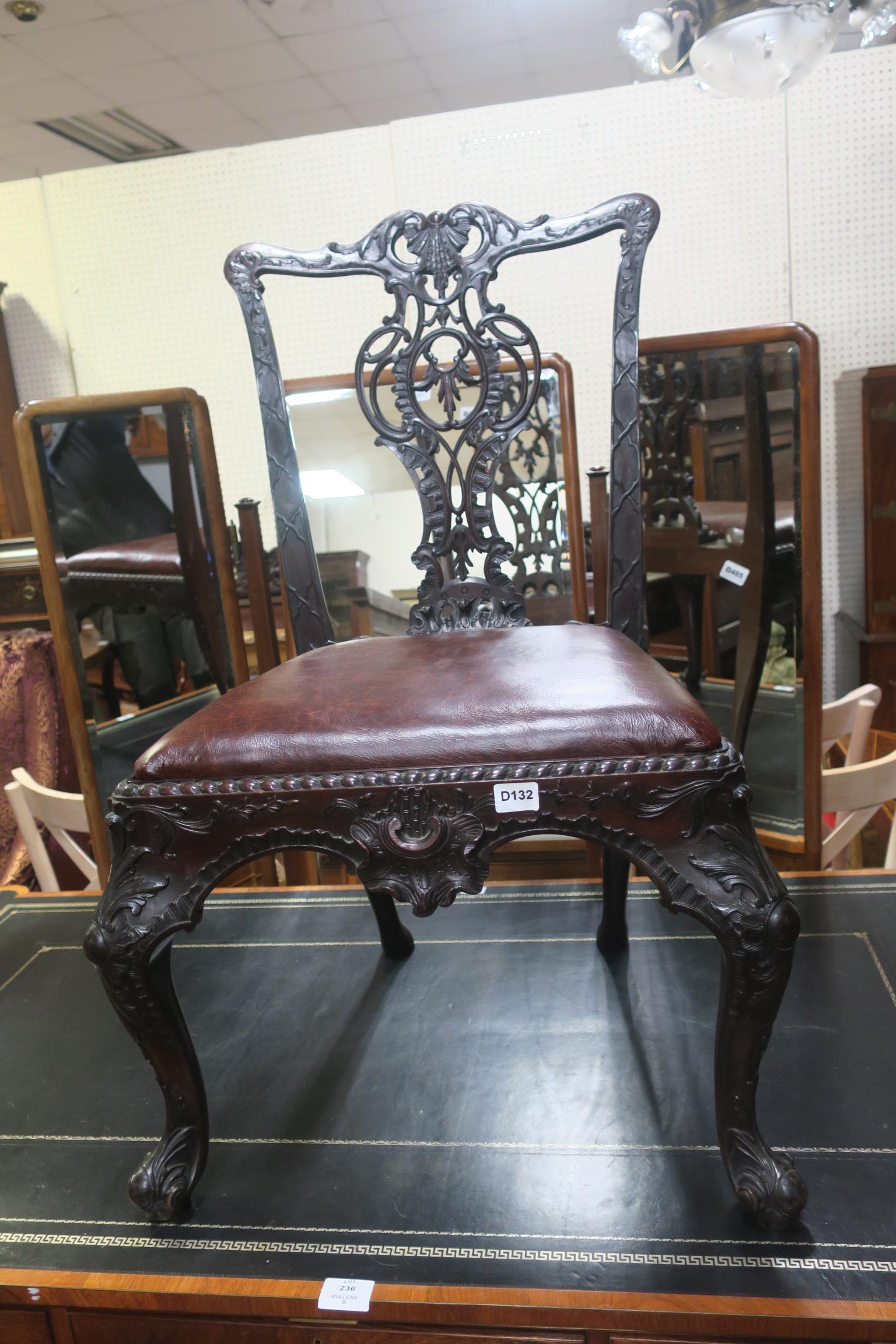 A FINE 19th CENTURY CHIPPENDALE DESIGN MAHOGANY SIDE CHAIR,