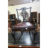A FINE 19th CENTURY CHIPPENDALE DESIGN MAHOGANY SIDE CHAIR,