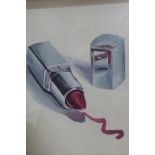 WALLACE Still Life Lipstick Oil on canvas Signed lower left 25cm x 25cm