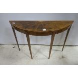 A SHERATON DESIGN BURR WALNUT AND SATINWOOD INLAID SIDE TABLE,