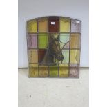A LEADED GLASS AND COLOURED GLASS PANEL,