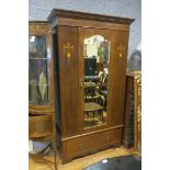 A MAHOGANY INLAID WARDROBE,