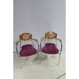 A SET OF FOUR FRENCH CHROME AND CHERRYWOOD COFFEE CHAIRS,