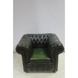 A HIDE UPHOLSTERED LIBRARY CHAIR,