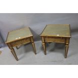 A PAIR OF THEODORE ALEXANDER CHERRYWOOD AND GLAZED END TABLES each of square form with glazed inset