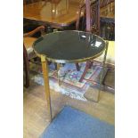 A PAIR OF RETRO GILT BRASS AND GLAZED OCCASIONAL TABLES,