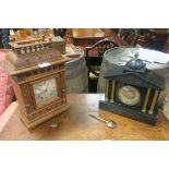 A 19th CENTURY OAK CASED BRACKET CLOCK, with silvered dial and Roman numerals,