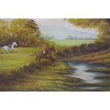 WILSON Hunting Scene Oil on canvas Signed lower left 42cm (h) x 49cm (w)