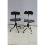 A PAIR OF RETRO MACHINIST'S ADJUSTABLE REVOLVING METAL CHAIRS