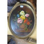 R-Rosini Continental School 20th Century Still life flowers in a vase Oil on board Ovals a