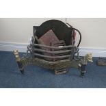 A GOOD CAST IRON AND BRASS DOG GRATE,