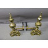 A VERY FINE AND IMPRESSIVE PAIR OF 19th CENTURY BRASS AND STEEL FIRE DOGS,