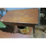 A 19TH CENTURY MAHOGANY SIDE TABLE the rectangular top with two frieze drawers on turned legs 74cm