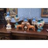 A COLLECTION OF CHINA to include a pair of lions two pairs of vases together with two single vases