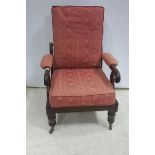 A GOOD 19th CENTURY MAHOGANY RECLINING ARMCHAIR,