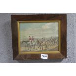 A SET OF FOUR 19TH CENTURY COLOUR ENGRAVINGS hunting scenes in rosewood frames