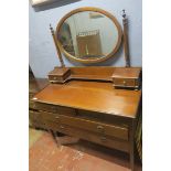 A 19TH CENTURY MAHOGANY INLAID DRESSING TABLE the super structure with oval bevelled glass mirror