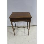 A 19TH CENTURY MAHOGANY AND SATINWOOD INLAID OCCASIONAL TABLE of rectangular outline shaped top