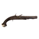 A flintlock pistol by Wheeler, Dublin, the two-stage, signed barrel on silver inlaid, relief carved,