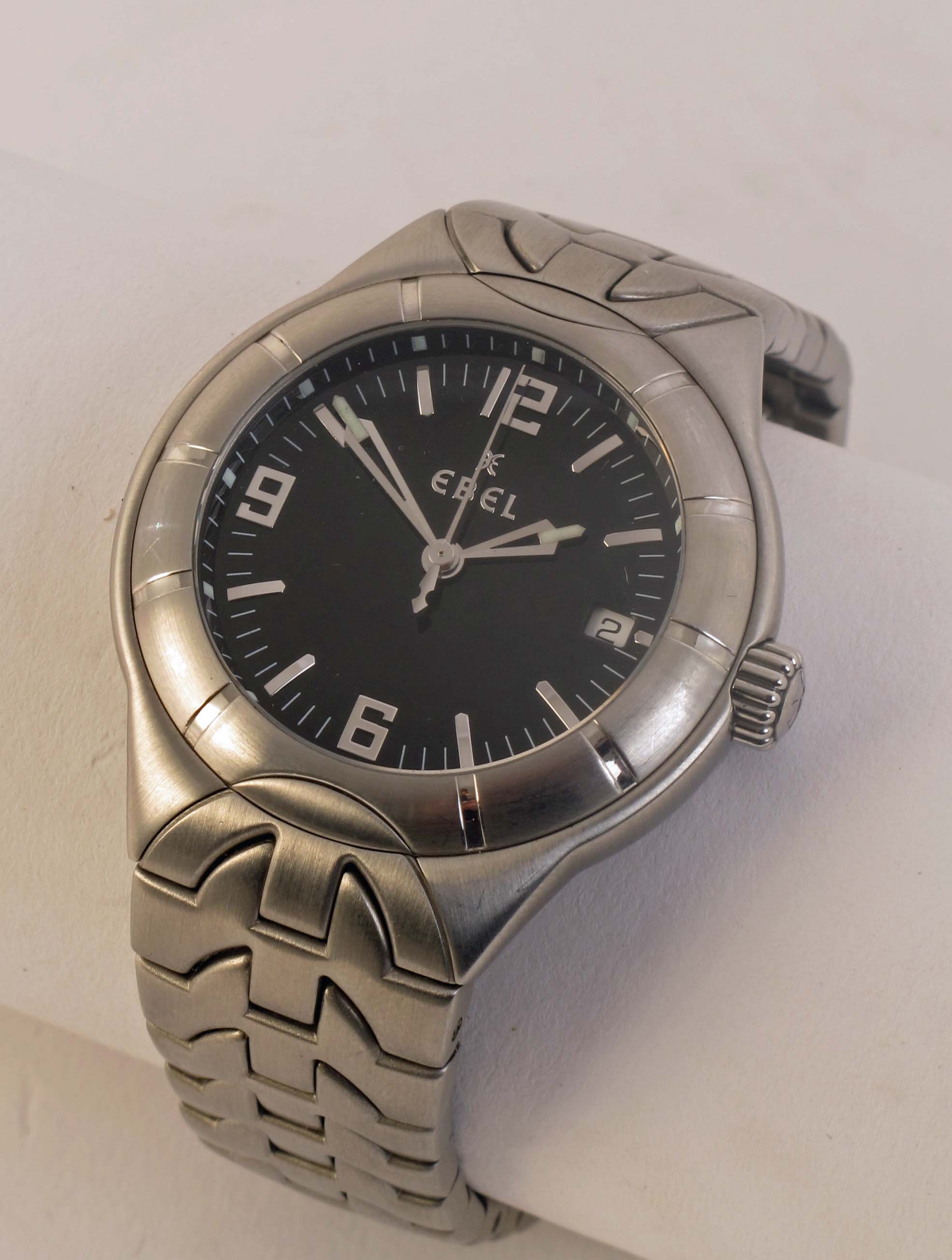 Gentleman's Ebel Type-E stainless steel bracelet watch.