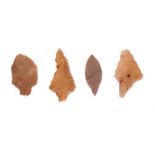 Circa 45,000-30,000bc. A collection of four Aterian Egyptian arrowheads.