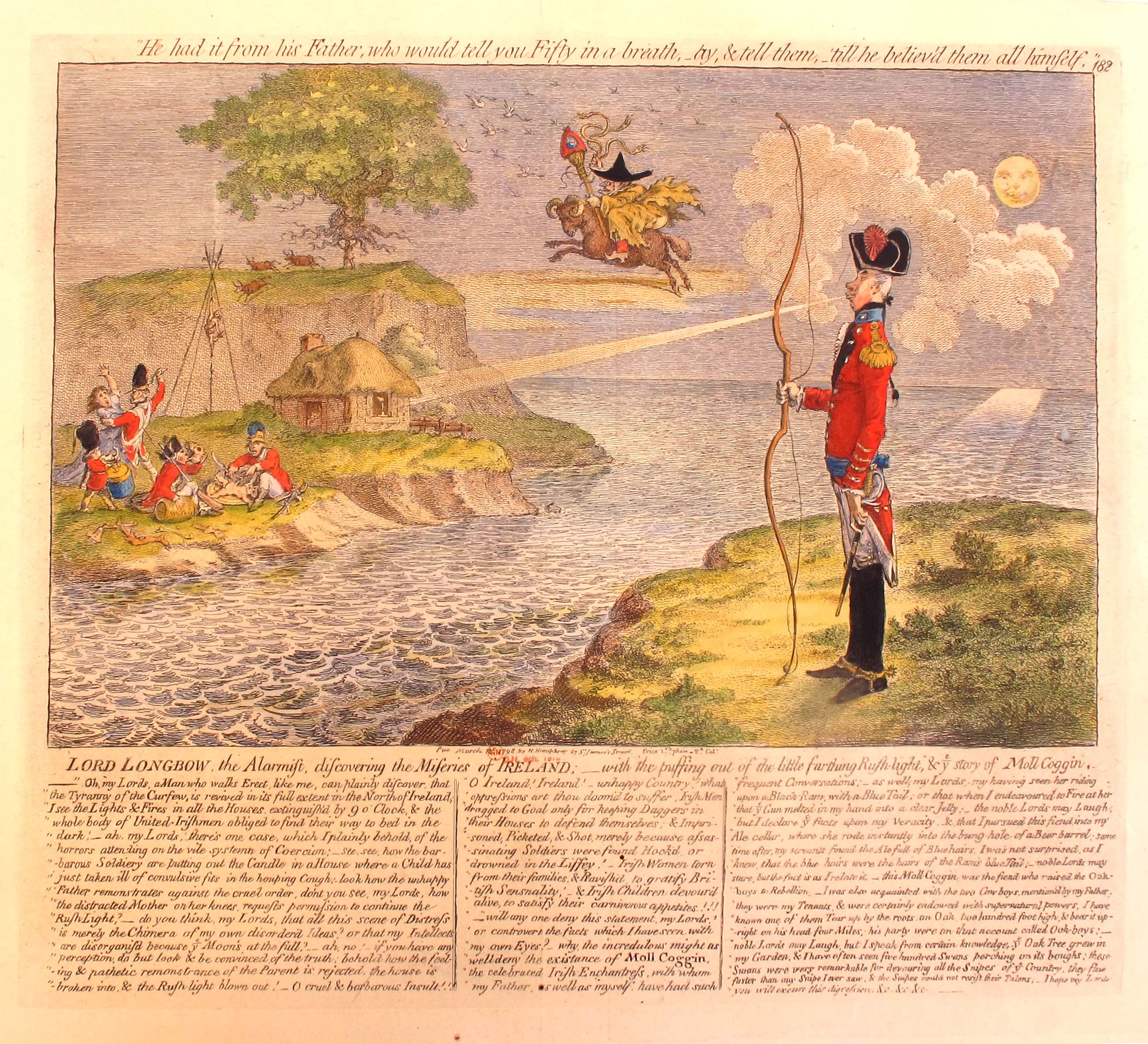 1798 Lord Longbow, the Alarmist, discovering the Miseries of Ireland, cartoon by Gillray. - Image 2 of 2