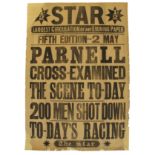 1889 (May 2) Parnell Commission, newspaper seller's billboard poster. 'Parnell cross-examined.