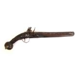 19th century Middle-Eastern flintlock pistol, the iron barrel with flared muzzle,