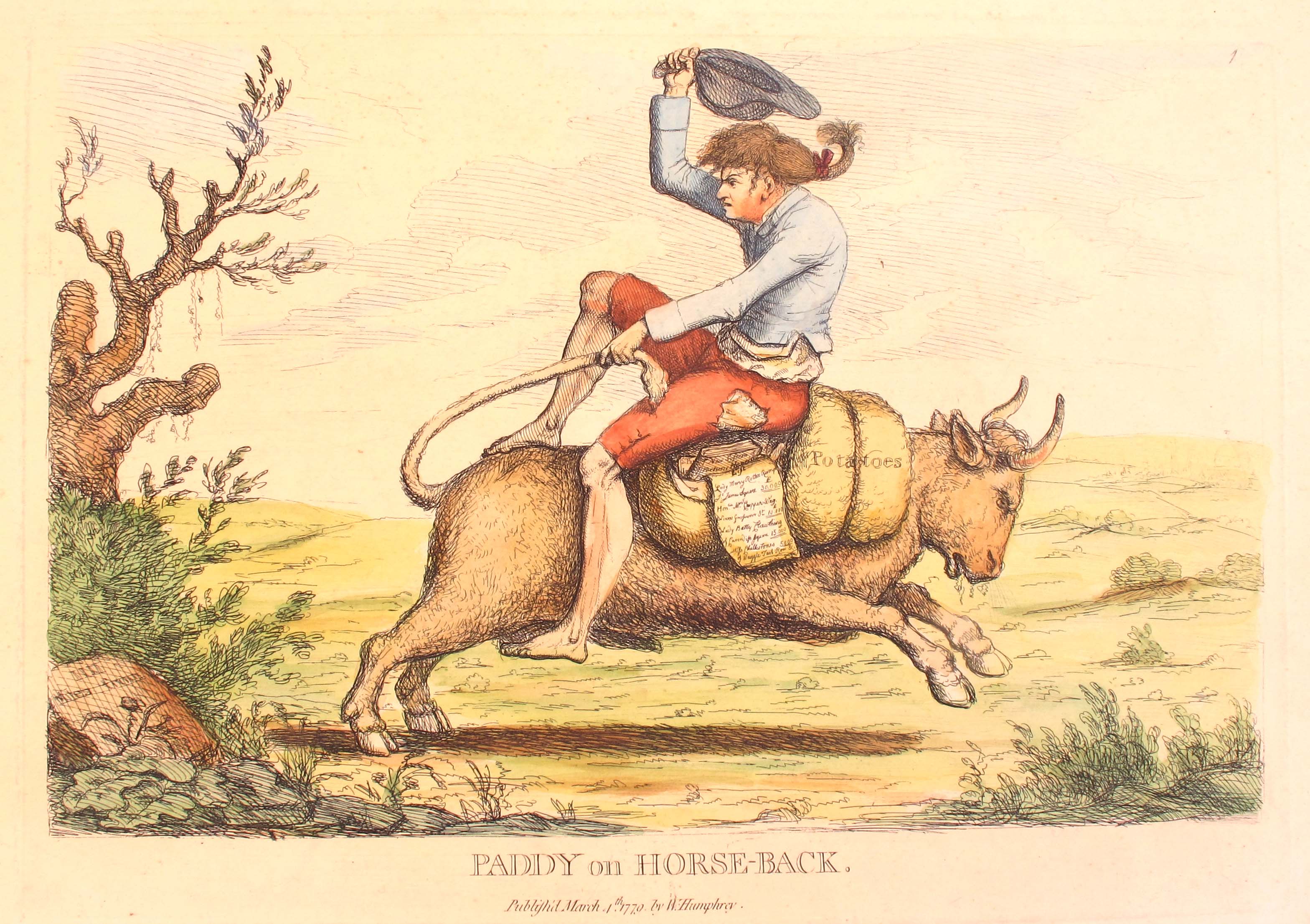 1779 Paddy on Horseback, cartoon by Gillray.