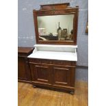 A 19TH CENTURY BIEDERMEIR MAHOGANY AND MARBLE SIDE CABINET the super structure with bevelled glass