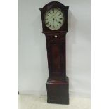 A 19TH CENTURY MAHOGANY LONG CASED CLOCK the rectangular arched hood containing a white painted