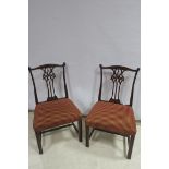 A PAIR OF CHIPPENDALE DESIGN MAHOGANY SIDE CHAIRS,