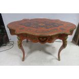 A FINE CONTINENTAL KINGWOOD MARQUETRY AND GILT BRASS MOUNTED CENTRE TABLE,