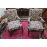 A PAIR OF GAINSBOROUGH DESIGN MAHOGANY UPHOLSTERED SIDE CHAIRS each with rectangular upholstered