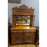 A 19TH CENTURY MAHOGANY SIDEBOARD the super structure with bevelled glass mirror and moulded