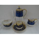 Crown Staffordshire 20thC fifteen piece coffee set decorated in mid blue and gilt on white ground.