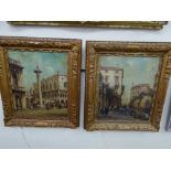 E Zeno, Venetian street scenes, Oils on canvas on board, Signed (pair), 12 x 10 ins.