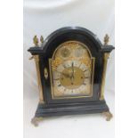 Victorian ebonised and ormolu quarter chiming bracket clock with ormolu spandrels, silvered