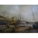 William Edward Webb, Harbour at low tide, Oil on canvas, Signed, 23 x 37 ins.