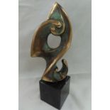 Keyonzi, Patinated brass abstract statue on a black marble base. Limited 3 / 6, height 9.5 ins.