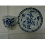 Worcester c 1765, first or Dr. Wall period. Mansfield pattern coffee cup and saucer decorated in