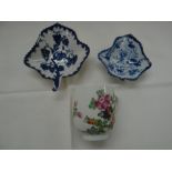 Three 18thC soft paste porcelain items, probably Lowestoft circa 1770 / '80, two blue and white